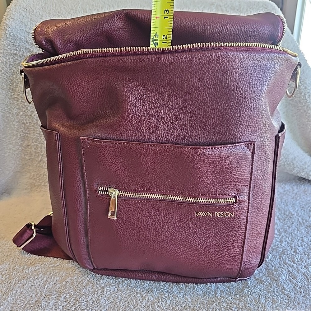 Fawn Design Diaper Bag and Backpack Color: Burgundy Pockets Strap New - Picture 13 of 16